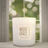 Mango Coconut 12oz Candle in White by Moxie & Grace — a tropical blend of ripe mango, coconut milk, vanilla, and warm musk