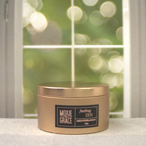 Mediterranean Fig 5oz Candle in Copper by Moxie & Grace — a lush, earthy blend of fig, green leaves, cedar, and warm musk