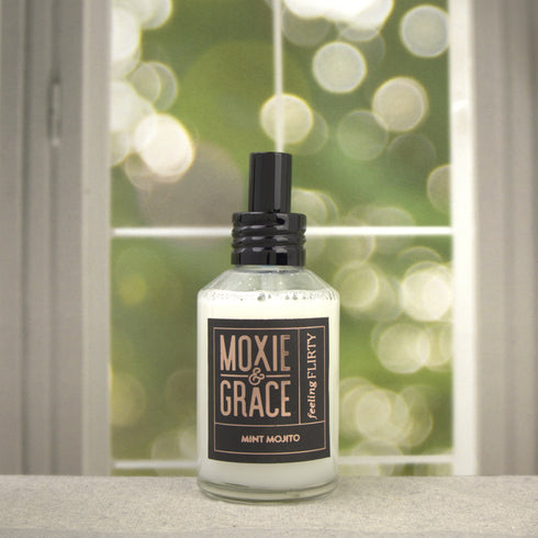 Mint Mojito Room Spray 4oz bottle by Moxie & Grace — crisp mint, pineapple, and lime gourmand fragrance, non-toxic and USA-made