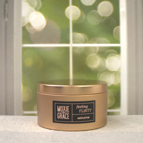 Mistletoe 5oz Candle in Copper by Moxie & Grace — a festive blend of pine, peppermint, eucalyptus, and fresh winter greens