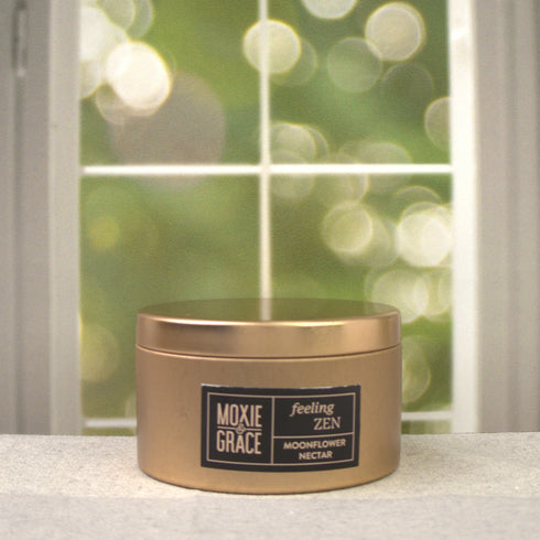 Moonflower Nectar 5oz Candle in Copper by Moxie & Grace — an enchanting blend of pear, agave, marine florals, dark musk, and amber